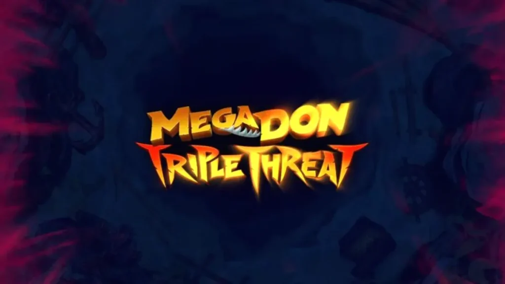 Tampilan visual slot Megadon Triple Threat dengan latar belakang laut dalam dan hiu predator.